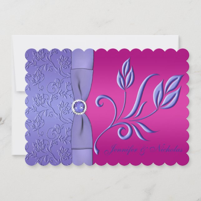 Invitation RIBBON Fuchsia IMPRIMÉ, Mariage Floral Periwinkle (Devant)