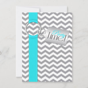 Invitation RIBBON IMPRIMÉ Aqua Grey Blanc 21ème anniversaire
