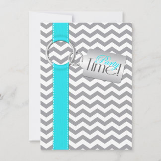 Invitation RIBBON IMPRIMÉ Aqua Grey Blanc 21ème anniversaire