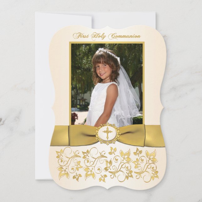 Invitation RIBBON IMPRIMÉ Forme fantaisie Sainte Communion Ph (Devant)