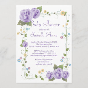 Invitation Ribbon mignon Roses Baby shower bébé fille