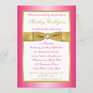 Invitation RIBBON Pink, Gold, White Retirement