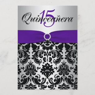 Invitation RIBBON POUPULAIRE D'ARGENT Quinceanera Noir