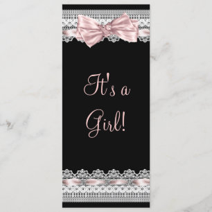 Invitation Ribbon rose dentelle blanche et Baby shower noir