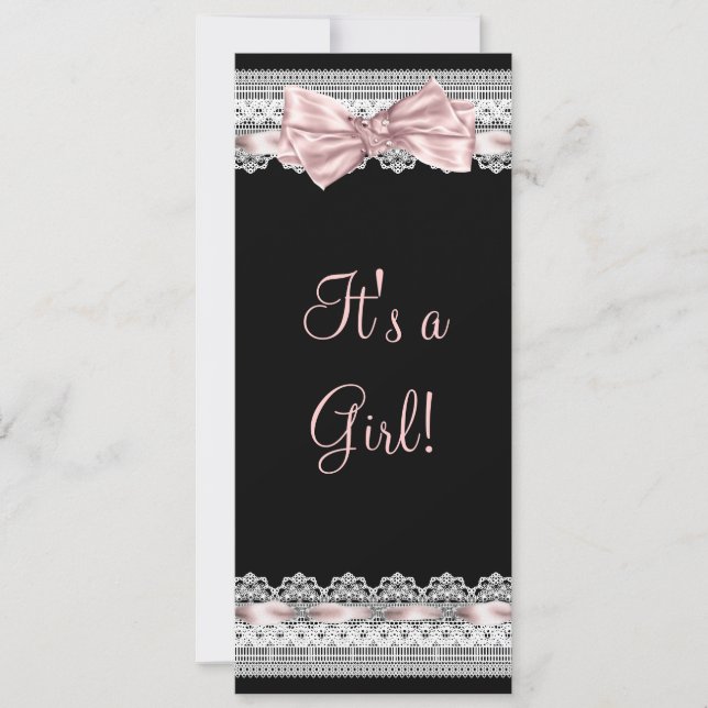 Invitation Ribbon rose dentelle blanche rose et Baby shower n (Devant)