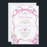 Invitation Ribbon rose floral doux fille en argent Mis Quince<br><div class="desc">EDITABLE Pink Floral Bow Ribbon Argent Couronne Girl Mis Quince Invitation Elégante Quinceañera Rose Doux Floral Princesse Anniversaire Invitation Argent Couronne Mis Quince 15 Anos,  16e Anniversaire</div>