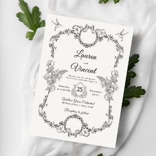 Invitation Rich Classic Vintage Floral QR Code Mariage Photo