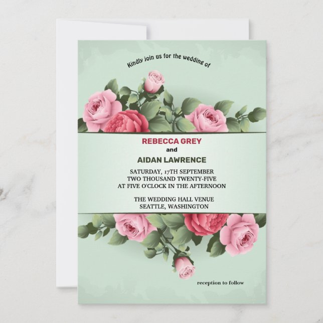 Invitation Richesse de la couleur printanière Fleurs roses fl (Devant)