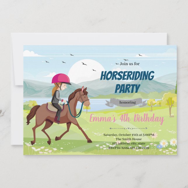 Invitation Ride cheval fille anniversaire (Devant)