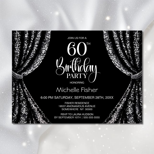 Invitation Rideau à paillettes noir et blanc pour fête d'anni (Créateur téléchargé)