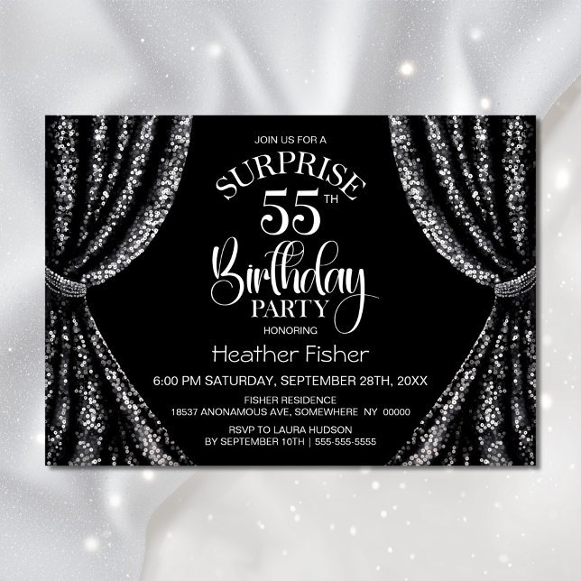 Invitation Rideau à paillettes noir et blanc Surprise 55 ans (Créateur téléchargé)