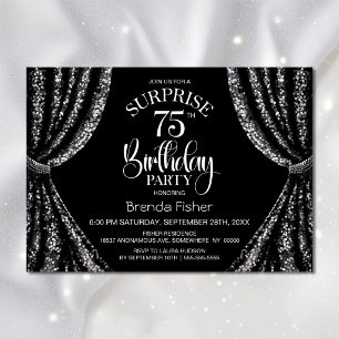 Invitation Rideau à paillettes noir et blanc Surprise 75 ans