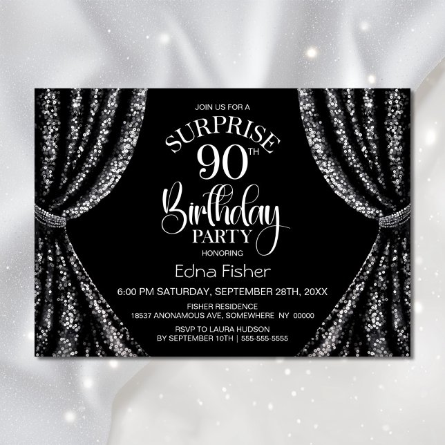 Invitation Rideau à paillettes noir et blanc Surprise 90e ann (Créateur téléchargé)