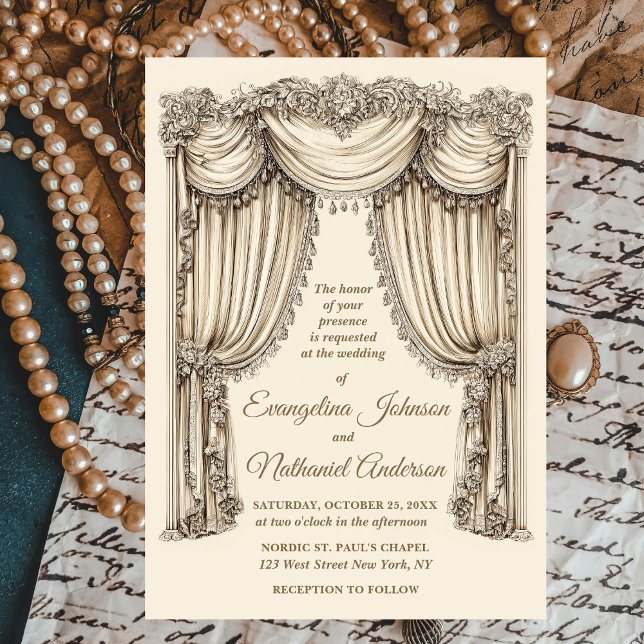 Invitation Rideaux de mariage Antique Gilded Age Ivory intemp (Créateur téléchargé)