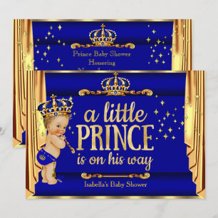 Invitation Rideaux dorés bleus royaux pour la Baby Shower du 