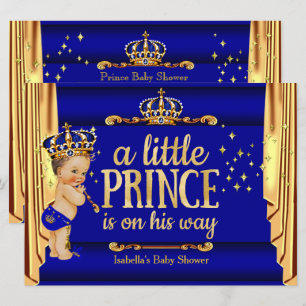 Invitation Rideaux dorés bleus royaux pour une Baby Shower po