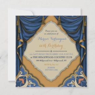 Invitation Rideaux en satin doré et bleu marocain avec glands