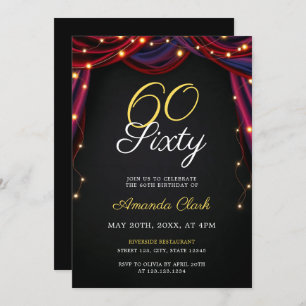 Invitation Rideaux rouges théâtraux avec lumières 60e anniver