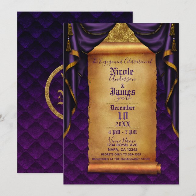 Invitation Rideaux royaux pourpre et or Faire défiler la fête (Devant / Derrière)