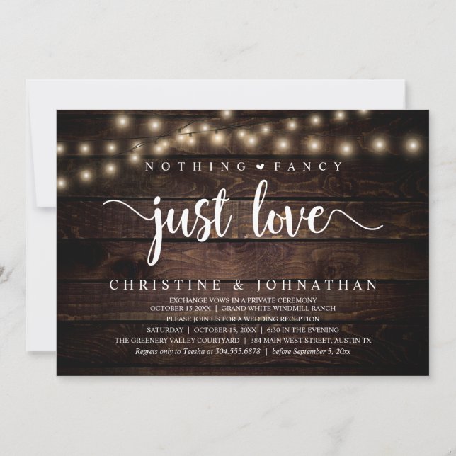 Invitation Rien D'Amoureux, Réception De Mariage Rustique (Devant)