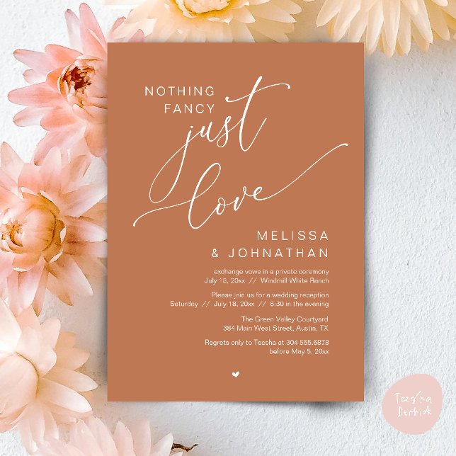 Invitation Rien De Chic, Juste Amour, Dîner De Réception De M (Nothing Fancy Just Love Wedding Reception Dinner Lunch Brunch Romantic Invites Card PDF Copper Brown)