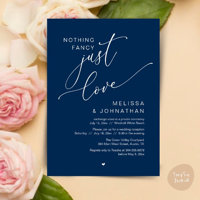 Invitation Rien De Chic, Juste Amour, Dîner De Réception De M (Nothing Fancy Just Love Wedding Reception Dinner Lunch Brunch Romantic Invites Card PDF Navy Blue)