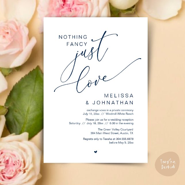 Invitation Rien De Chic, Juste Amour, Dîner De Réception De M (Nothing Fancy Just Love Wedding Reception Dinner Lunch Brunch Romantic Invites Card PDF Navy Blue)