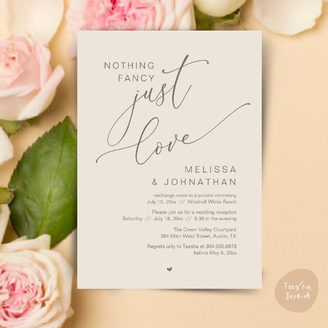 Invitation Rien De Chic, Juste Amour, Dîner De Réception De M (Nothing Fancy Just Love Wedding Reception Dinner Lunch Brunch Romantic Invites Card PDF Cream Grey)