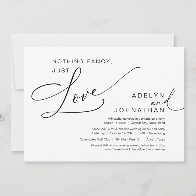 Invitation Rien De Chic, Juste Amour, Dîner Mariage Elopement (Devant)