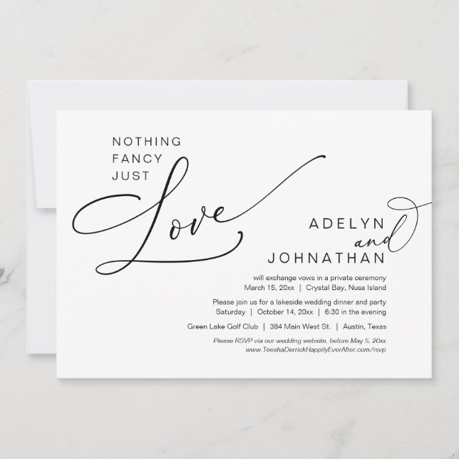 Invitation Rien De Chic, Juste Amour, Dîner Mariage Elopement (Devant)