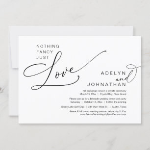 Invitation Rien De Chic, Juste Amour, Dîner Mariage Elopement