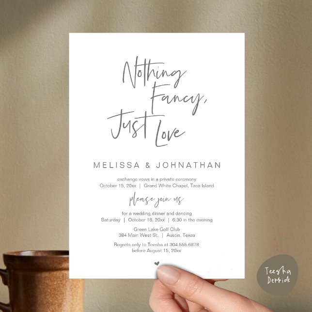Invitation Rien De Chic, Juste Amour, Dîner Mariage Elopement (Happily Ever After Party, Wedding Elopement Dinner Brunch Lunch Invitation Card, PDF, Dark Grey)