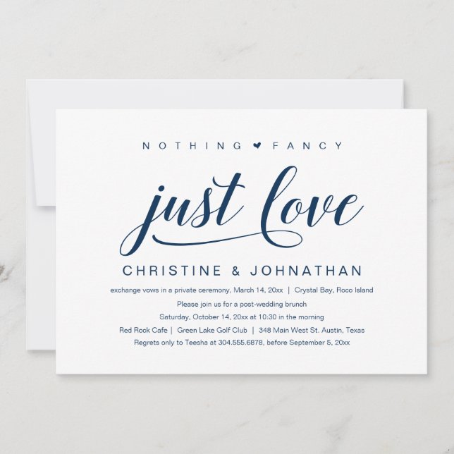 Invitation Rien De Chic, Juste Amour, Mariage Elopement (Devant)