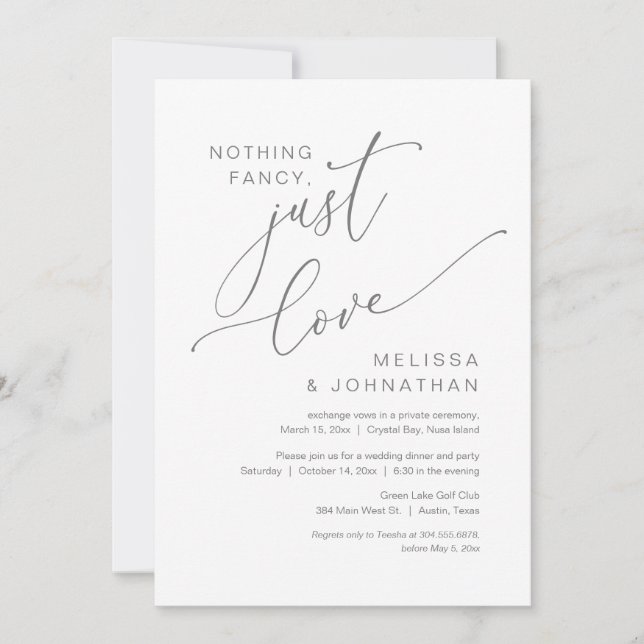 Invitation Rien De Chic, Juste Amour, Mariage Elopement (Devant)