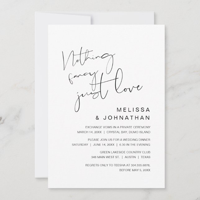 Invitation Rien De Chic, Juste Amour, Mariage Elopement (Devant)