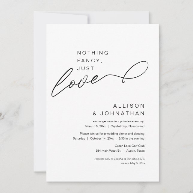 Invitation Rien De Chic, Juste Amour, Mariage Moderne Elopeme (Devant)