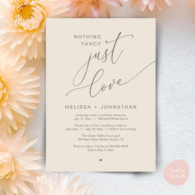Invitation Rien De Chic, Juste Amour, Réception De Mariage (Nothing Fancy Just Love Wedding Reception Dinner Lunch Brunch Romantic Invites Card PDF Cream Grey)