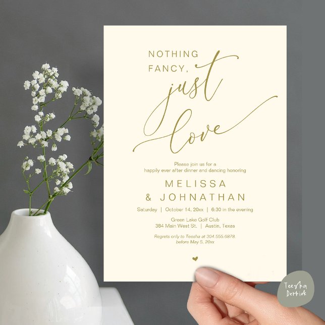 Invitation Rien De Chic, Juste De L'Amour, Dîner Mariage Dans (Nothing Fancy, Just Love, Romantic Wedding Dinner Dancing Invitation Card, PDF, in Yellow Gold)