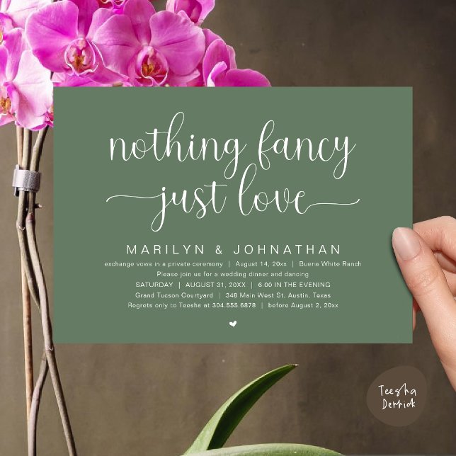 Invitation Rien De Chic, Juste De L'Amour, Dîner Mariage Dans (Nothing Fancy, Just Love, Modern Wedding Dinner Dancing Dancing Invitation Card, PDF, Greenery Sage)