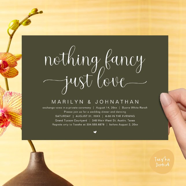 Invitation Rien De Chic, Juste De L'Amour, Dîner Mariage Dans (Nothing Fancy, Just Love, Modern Wedding Dinner Dancing Dancing Invitation Card, PDF, Olive Green)