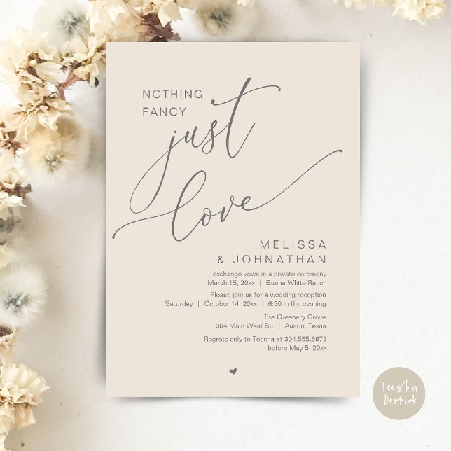 Invitation Rien De Chic, Juste De L'Amour, Réception De Maria (Nothing Fancy, Just Love, Wedding Reception Dinner Party Brunch Lunch Invitation Card Cream Grey)
