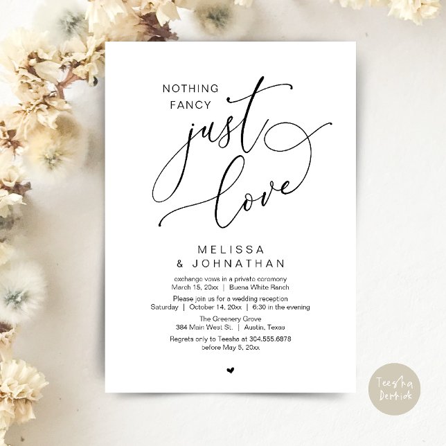 Invitation Rien De Chic, Juste De L'Amour, Réception De Maria (Nothing Fancy, Just Love, Wedding Reception Dinner Party Brunch Lunch Invitation Card Black White)