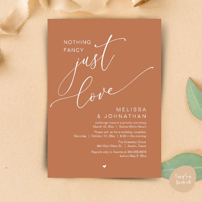 Invitation Rien De Chic, Juste De L'Amour, Réception De Maria (Nothing Fancy, Just Love, Wedding Reception Dinner Party Brunch Lunch Invitation Card Brown copper)