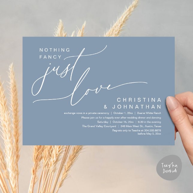 Invitation Rien De Fancy Just Love Dîner Mariage (Nothing Fancy Just Love Modern Romantic Wedding Dinner Lunch Brunch Party Invites Card Dusty Blue)