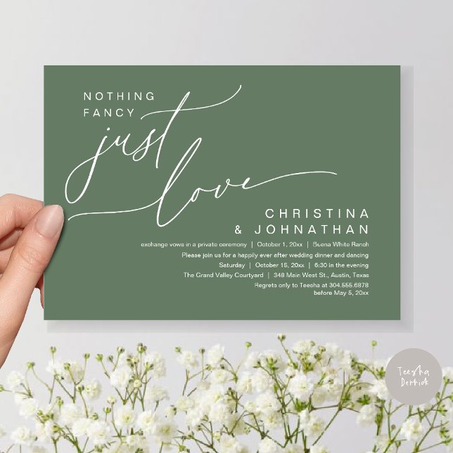 Invitation Rien De Fancy Just Love Dîner Mariage (Nothing Fancy Just Love Modern Romantic Wedding Dinner Lunch Brunch Party Invites Card Sage Green)