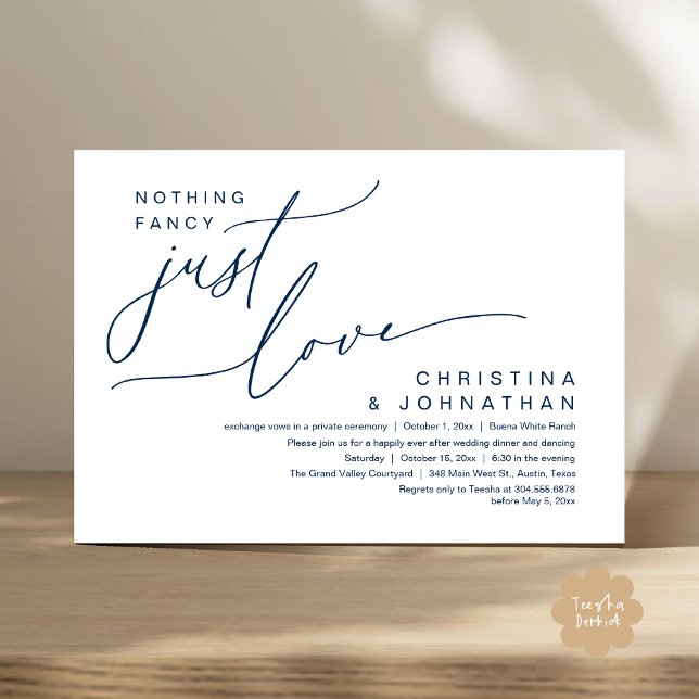 Invitation Rien De Fancy Just Love Dîner Mariage (Nothing Fancy Just Love Modern Romantic Wedding Dinner Lunch Brunch Party Invites Card Navy Blue)