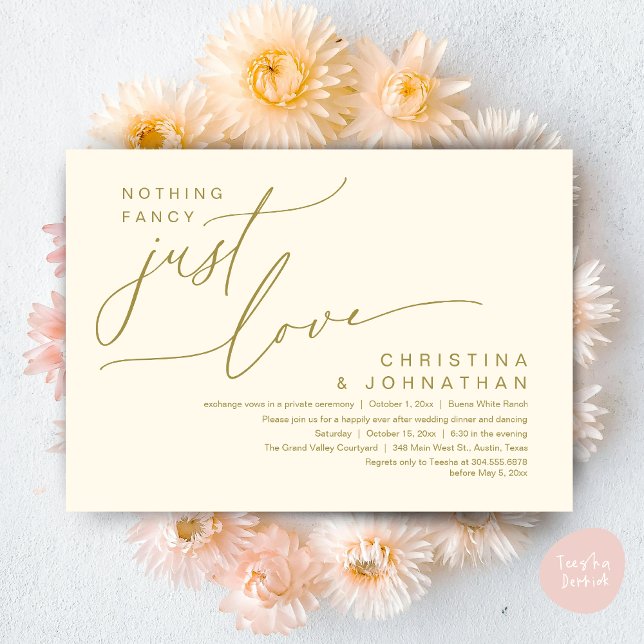Invitation Rien De Fancy Just Love Dîner Mariage (Nothing Fancy Just Love Modern Romantic Wedding Dinner Lunch Brunch Party Invites Card Yellow Gold)