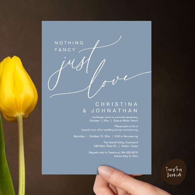 Invitation Rien De Fancy Just Love Dîner Mariage (Nothing Fancy Just Love Modern Romantic Wedding Dinner Lunch Brunch Party Invites Card Dusty Blue)