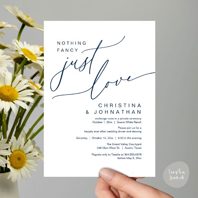 Invitation Rien De Fancy Just Love Dîner Mariage (Nothing Fancy Just Love Modern Romantic Wedding Dinner Lunch Brunch Party Invites Card Navy Blue)