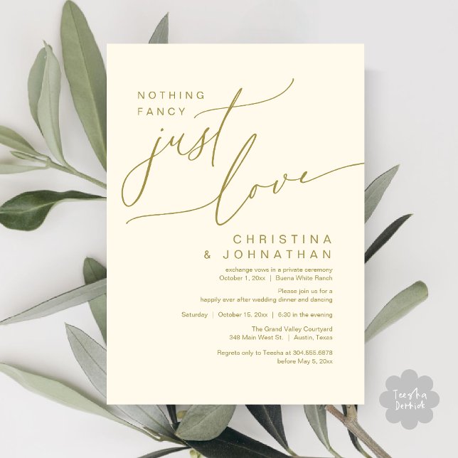Invitation Rien De Fancy Just Love Dîner Mariage (Nothing Fancy Just Love Modern Romantic Wedding Dinner Lunch Brunch Party Invites Card Yellow Gold)